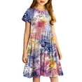 thumbnail image 2 of vokkrv Girls Cotton Short Sleeve Dresses Formal Dress Sleeve Tiered Swing A-Line Cute Midi Casual Sundress Multicolor B 11-12 Years, 2 of 5