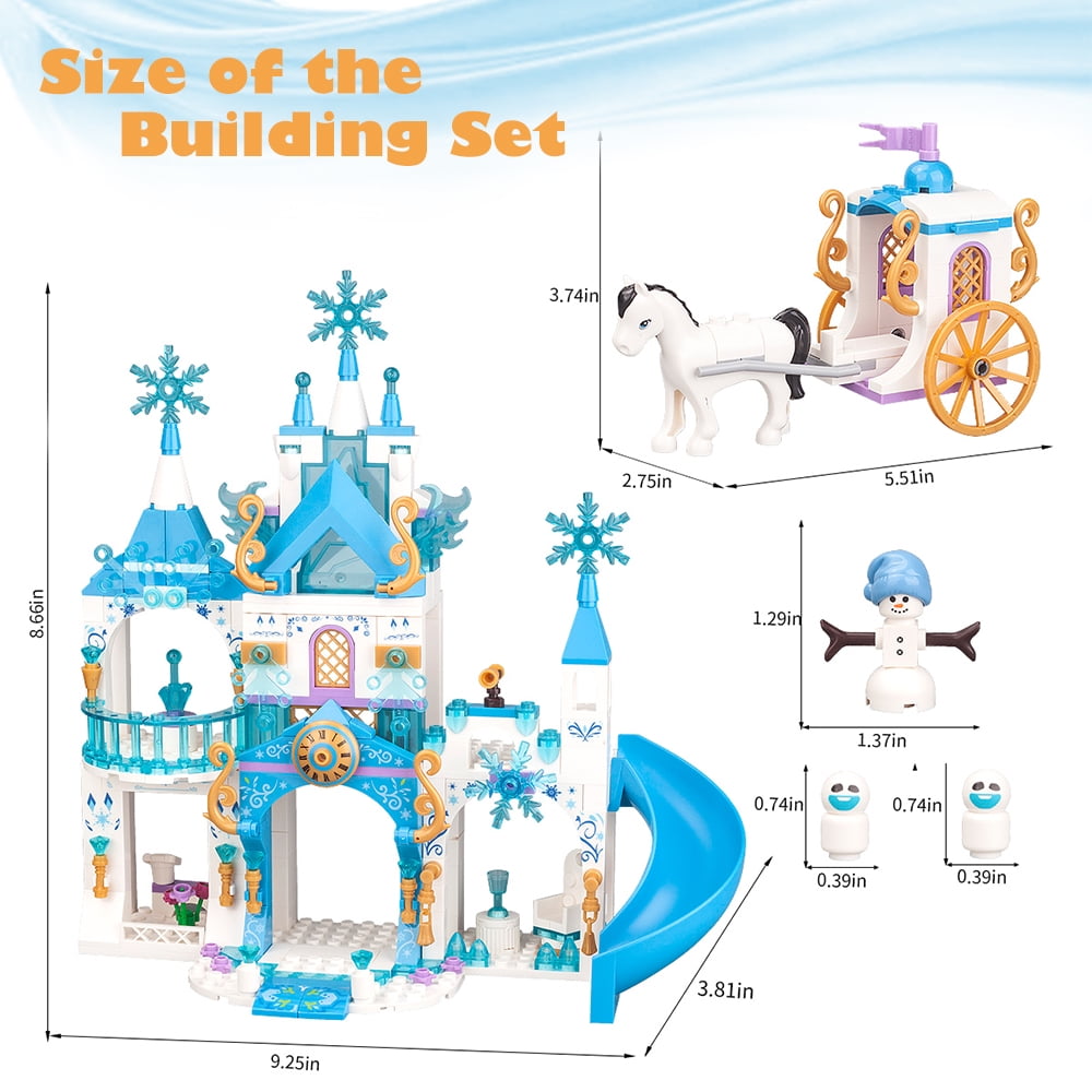 Girls Castle Building Blocks Toys for Girls 377 Pieces Ice Princess Blue Castle Construction Toys Set Snow Castle Building Bricks Toys for Kids Christmas Birthday Gift