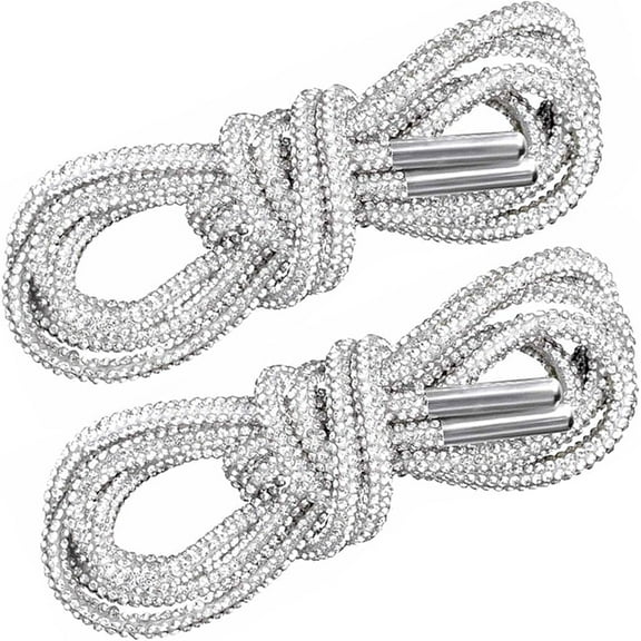 2PCS Rhinestone Shoelaces for Sneakers, Crystal Glitter Shoe Strings for Women, Round White Ropes Bling Replacement Drawstring Cords for Sweatpants, Shoes