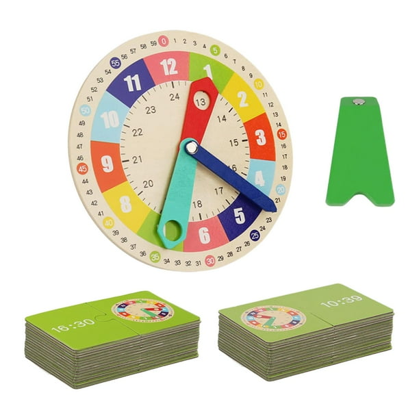 Reloj de Madera para Niños, Juguetes de Aprendizaje Preescolar, Reloj de Tarjeta de Madera para Educación en El Hogar