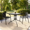 thumbnail image 3 of Flash Furniture 28'' Square Glass Metal Table with Black Rattan Edging and 2 Black Rattan Stack Chairs, 3 of 13