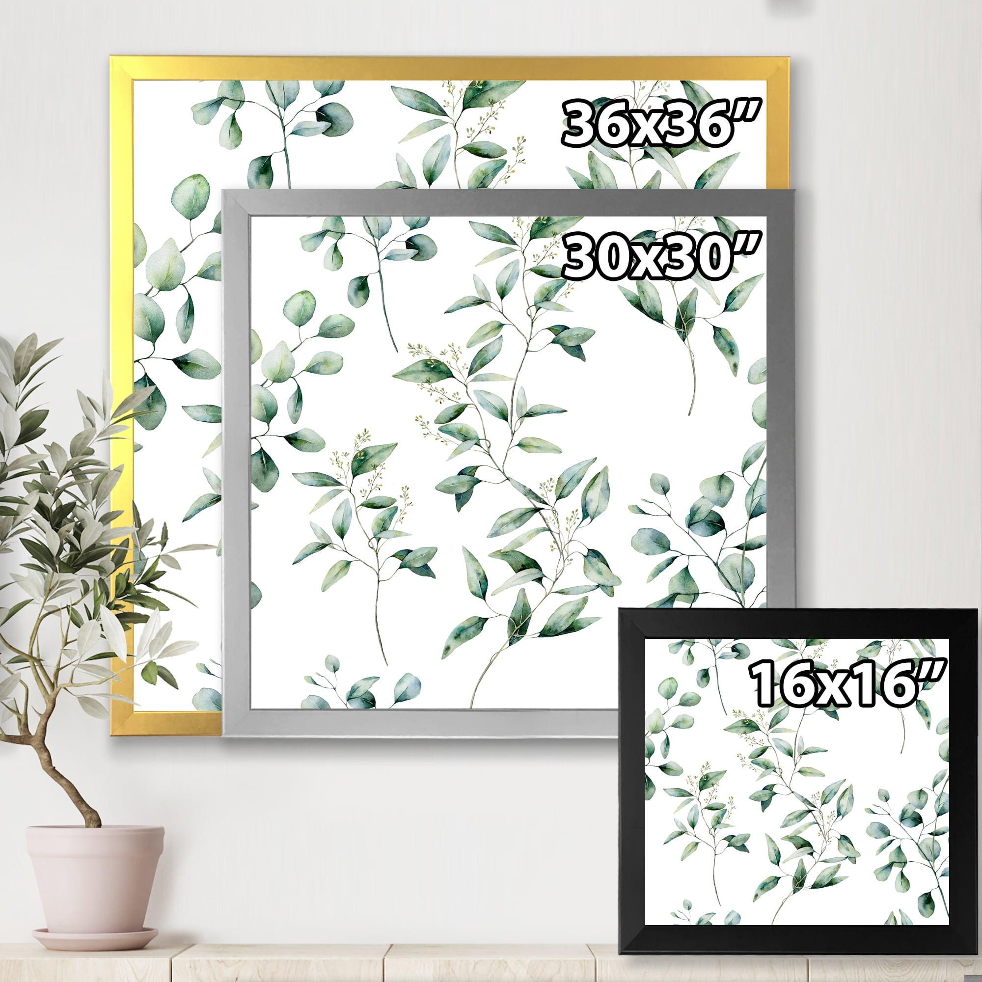 Designart 'Green Eucalyptus Plant Branches IV' Traditional Framed Art Print
