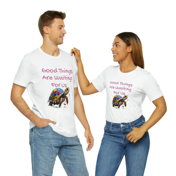 Good Things Are Waiting For Us Cute Rainbow Turtle Unisex Short Sleeve Tee