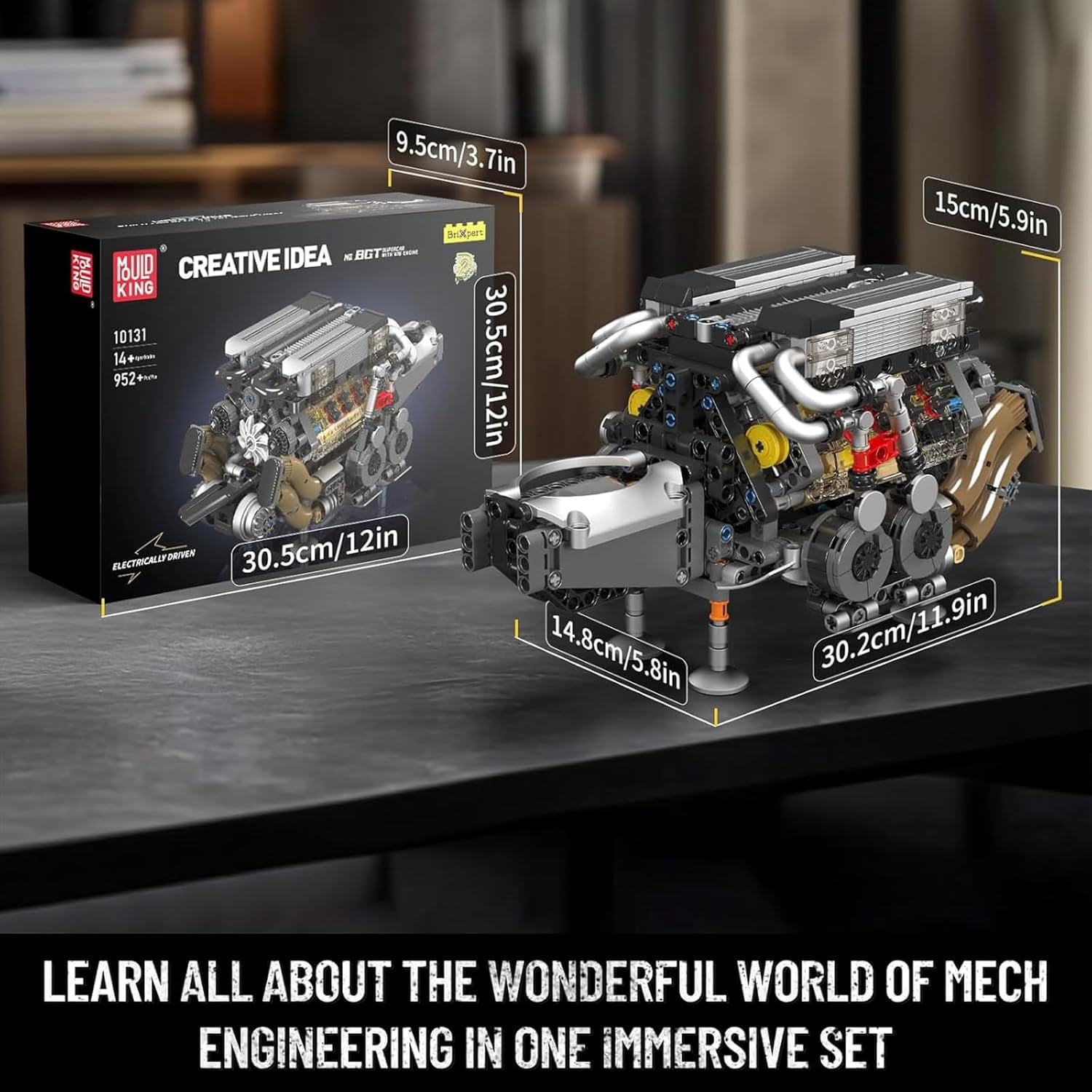 Engine Building Blocks Set, Combustion Engine Model That Runs, Mini Engine Build Kit for with Battery and Motor, Engineering Construction STEM Toy for (952 Pcs)