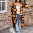 thumbnail image 4 of WTOBBY Women's Mid-Length Halloween Print Cardigan Jacket Casual Comfortable Open Front Long Sleeve Cover Up With Pockets Fall Fashion Outerwear,Ginger 2XL, 4 of 8
