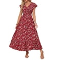 thumbnail image 7 of Delconic Women’s Short Sleeve V Neck Floral Print Maxi Dress Lightweight Flowy Casual Summer Long Dress for Daily Wear Red S, 7 of 7
