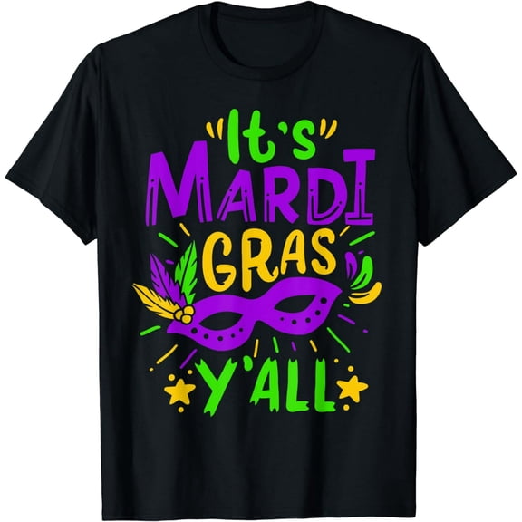 Mardi Gras Mask Y'all Festive Graphic Unisex Short Sleeve Casual T-Shirt