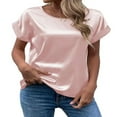thumbnail image 4 of Esaierr ‌‌Silk Satin Round Neck T-Shirt for Women's Short Sleeve Loose Fit Breathable Casual Summer Top‌, 4 of 7
