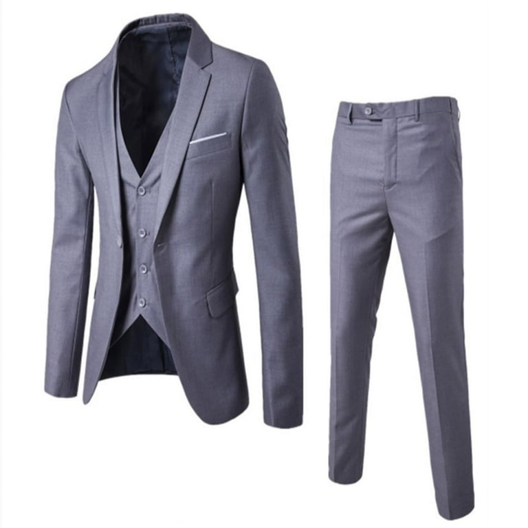 Wefuesd Men s Sport Coats Blazers Men S Suit Slim 3 Piece Suit Business Wedding Party Jacket Vest Pants Coat Jackets for Men Mens Winter Coats Grey XL Walmart
