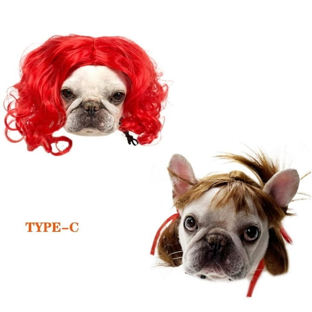 2PACKS Dog Wig Costume for Small Medium Large Dogs with Head Flower Trimmable Pet Cosplay Cat Decoration