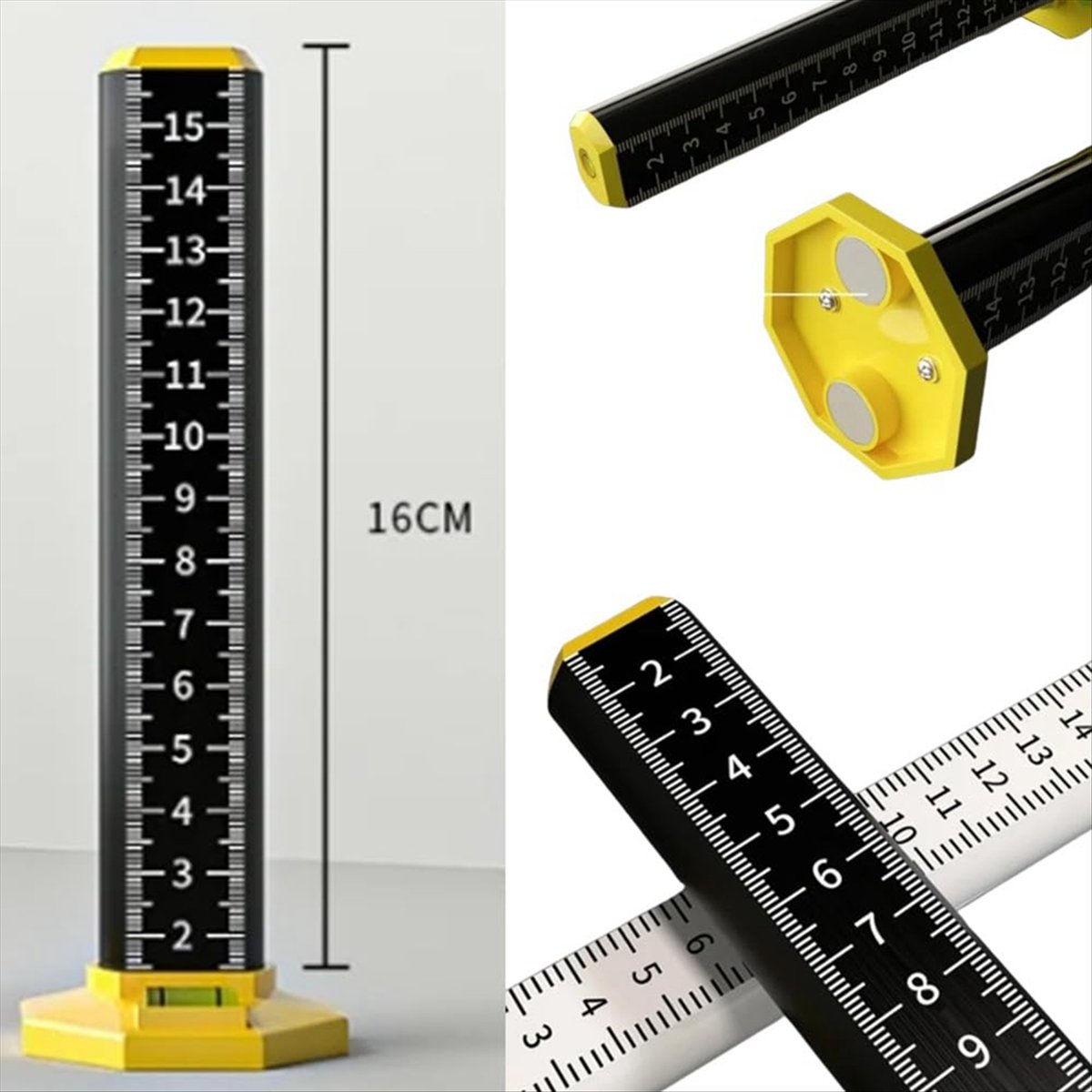 2-Pack Ceiling & Floor Tile Height Ruler – Magnetic Base, Double-Sided Scale, Aluminum Alloy – For Leveling, Carpentry, Tiling