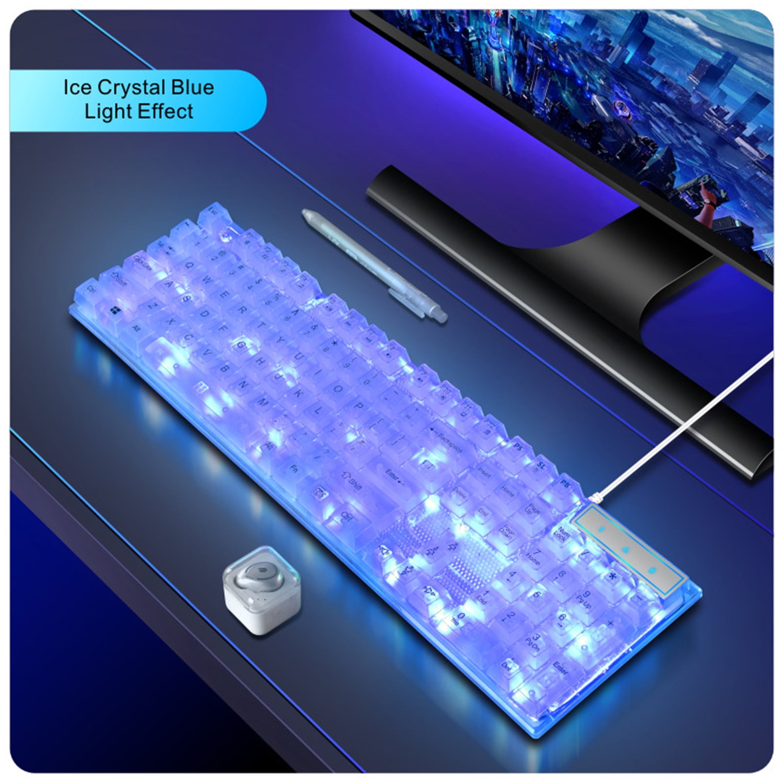 104Key RGBs Gaming Keyboards with Adjustable Backlight USB Cord Floating Keycaps Waterproof Dustproof for and