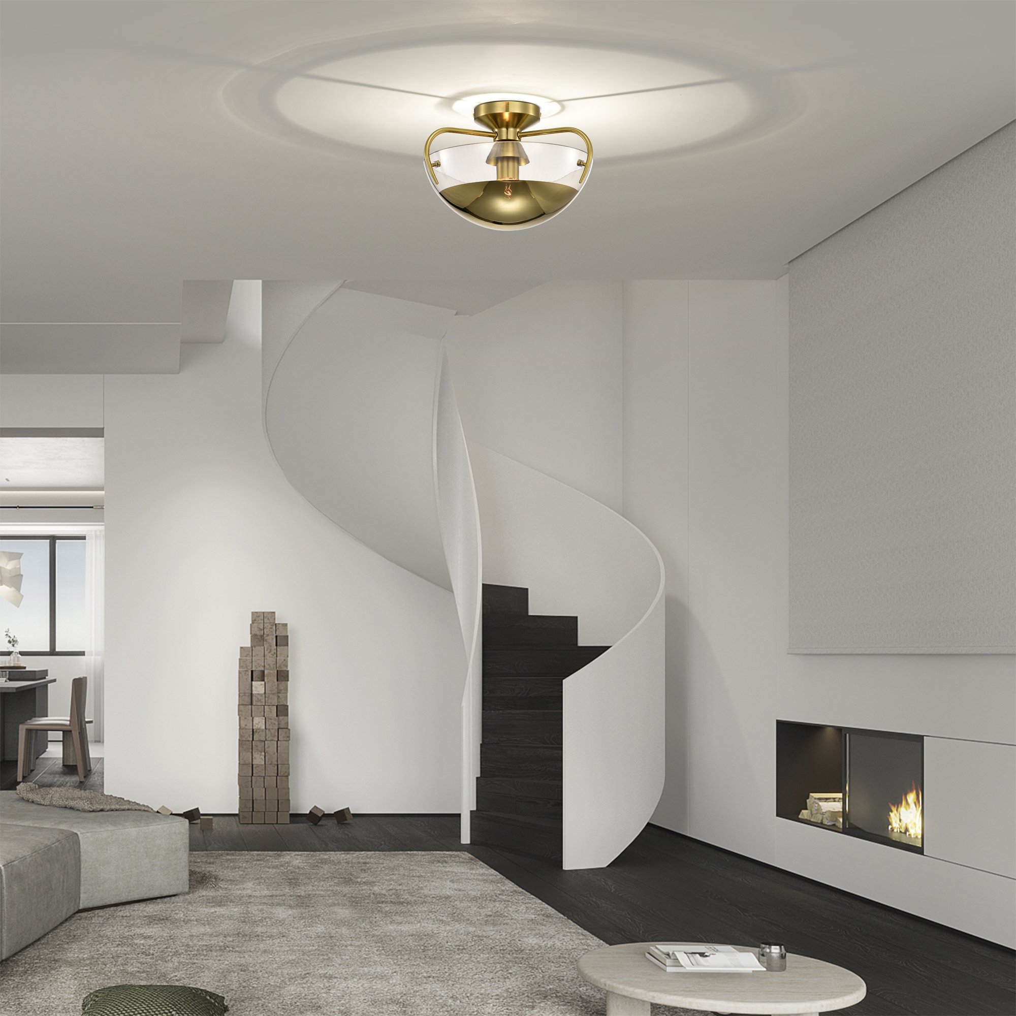 Vexa 13 in. 1-Light Indoor Brass Finish Semi-Flush Mount Ceiling Light