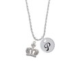 thumbnail image 2 of Delight Jewelry Silvertone Crown with AB Crystal Silvertone Script Initial Disc - P - Charm Necklace, 20"+3", 2 of 4
