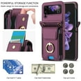 thumbnail image 3 of for Samsung Galaxy Z Flip 3 Wallet Case Crossbody, PU Leather Zipper Handbag Purse Flip Cover, Back Card Slots, Adjustable Shoulder Strap, Finger Ring Stand for Samsung Galaxy Z Flip 3, Darkpurple, 3 of 8