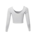 thumbnail image 3 of A2Y Women's Cropped Rib Lightweight Long Sleeve Double Scoop Neck Tops Tees White L, 3 of 5