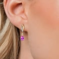 thumbnail image 3 of Gem Stone King 925 Silver and 10K Yellow Gold Pink Created Sapphire and White Lab Grown Diamond Dangle Earrings for Women | 1.98 Cttw | Gemstone September Birthstone | Pear Shape 8X5MM, 3 of 6