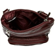 Roma Leathers Genuine Leather Multi-Pocket Crossbody Purse Bag (Black)