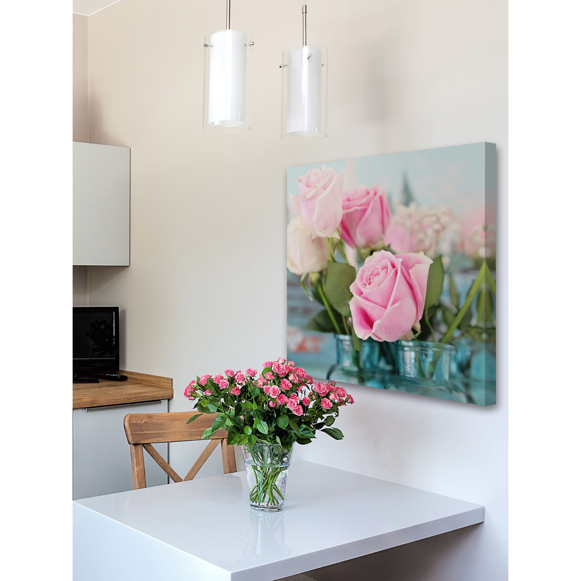 "Pink Roses" Painting Print on Wrapped Canvas