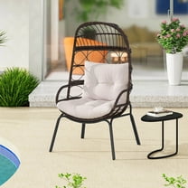 Auranook Patio Wicker Rattan Egg Chair w/ Seat & Back Cushions Metal Indoor Outdoor