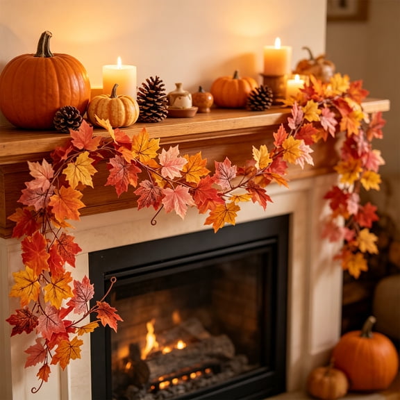 Mrzvby Fall Decoration and Home Decor,Artificial Autumns Maple Leaf Garland And Home Decor For Halloween And Thanksgiving And Harvests Season