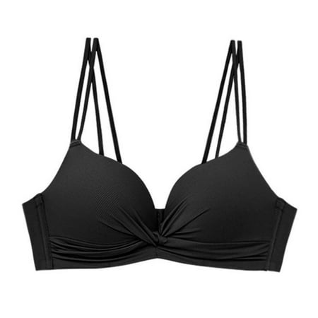 QYZEU Bralettes for Women with Support Wireless Comfortable Double Straps Sports Bras Fashion Seamless No padded Backless Underwear Push Up Breathable Bra Black 34/75