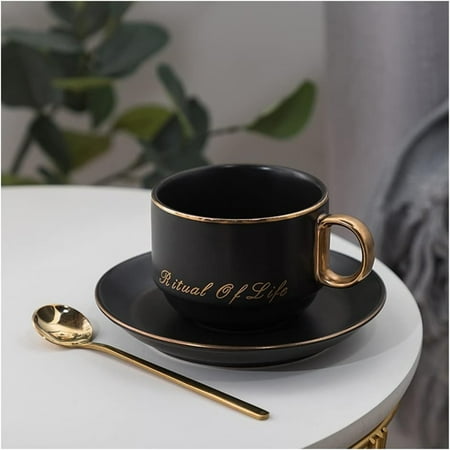 

QIBAXXYL Beautiful Black Floral Design Tea Cups and Saucers for Coffee Lovers - Stylish Porcelain Coffee Mugs Perfect for Special Occasions. Enjoy your morning brew with these Elegant an