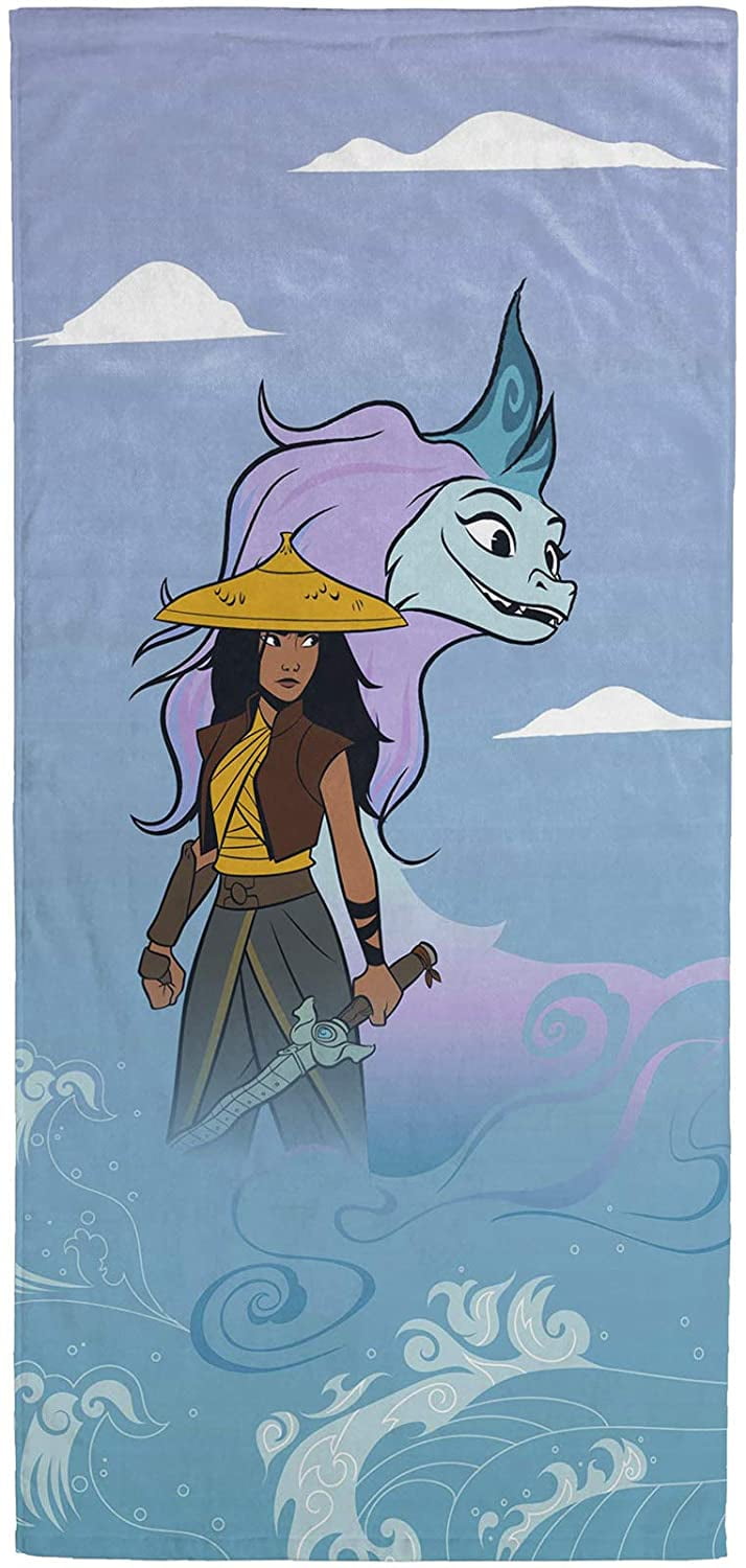 Raya & the Last Dragon Sisu Novelty Dragon and Movies Cotton Beach Towel, 28" x 58", Blue/Purple