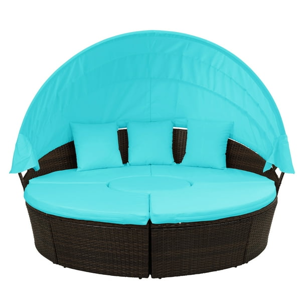 Patio Sectional Sofa Conversation Furniture Set For Backyards 5 Piece Round Wicker Daybed With Removable Cushions Outdoor Sunbed Height Adjustable Table Footrest 330lbs S1789 Com Piece Round Wicker Daybed Furniture Set, Outdoor Round Sectional Sofa
