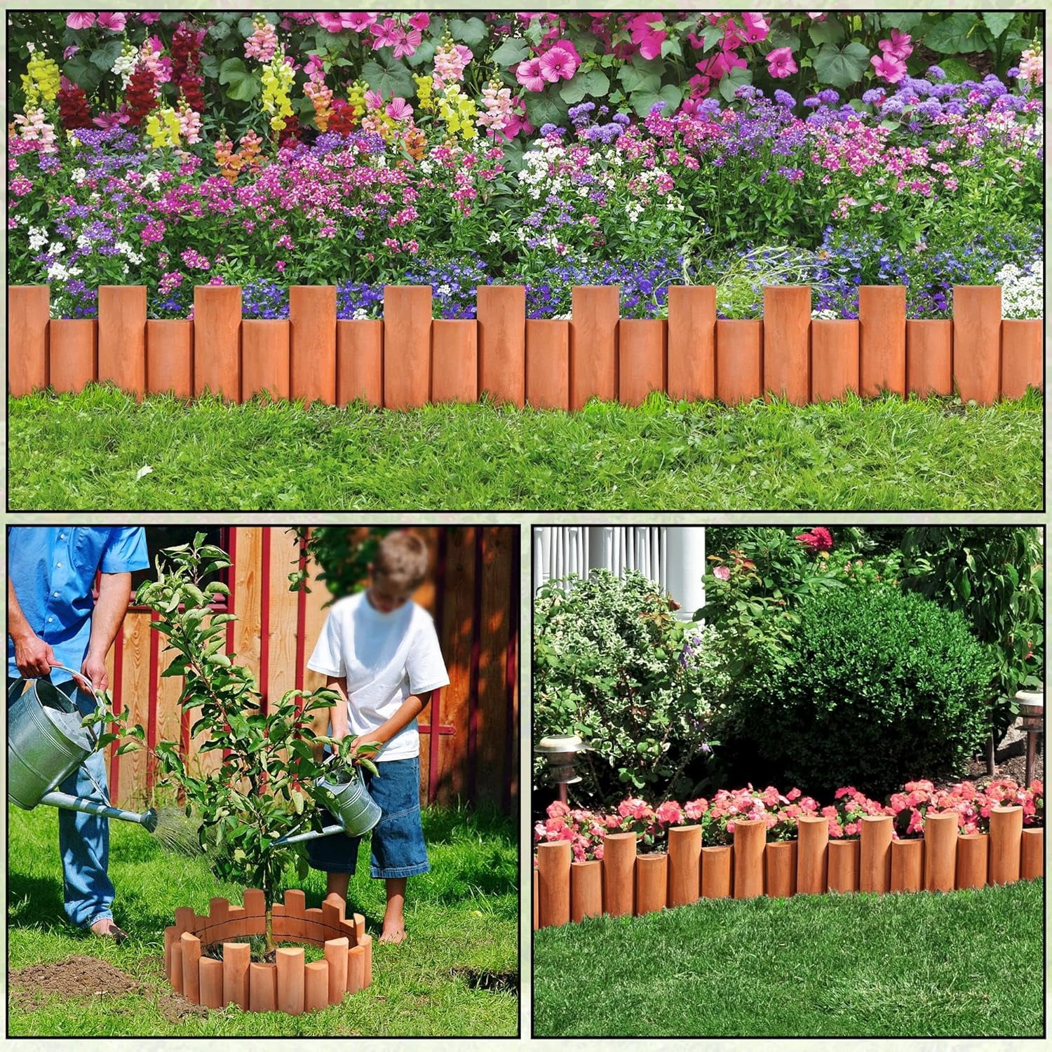 CHTER 2pcs Garden Wooden Short Fence,Outdoor Landscape Edging Flexible Decorative Border, No-Dig Wood Fences for Spring Yard Patio Pathway Lawns Courtyard Maintenance - 66in