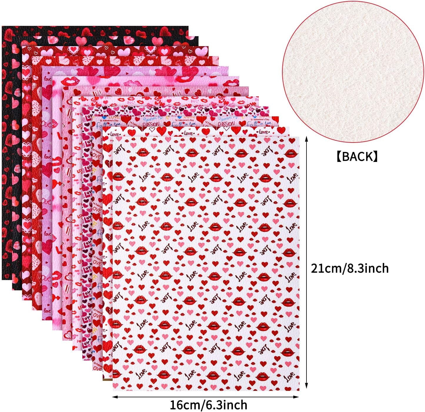 Valentine's Day Faux Leather Sheets for Crafts with Heart Love Pattern Prints and Fabric Canvas Back for DIY Crafts Decor