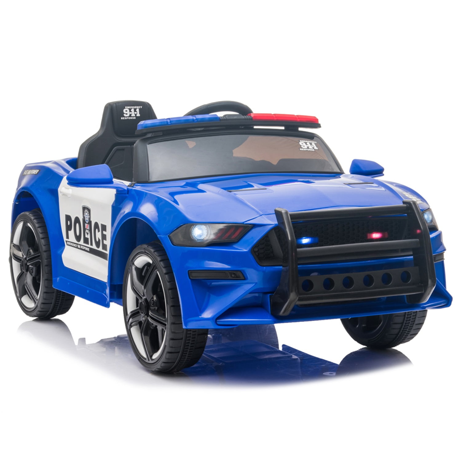 CIPACHO 12V Kids Ride On Car, Police Sports Car with 2.4GHZ Remote Control, LED Lights, Siren, Microphone, Blue