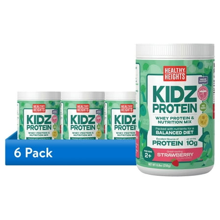 (6 pack) Healthy Heights KidzProtein, Shake Mix Powder, Strawberry, 10g Protein, 8.8oz