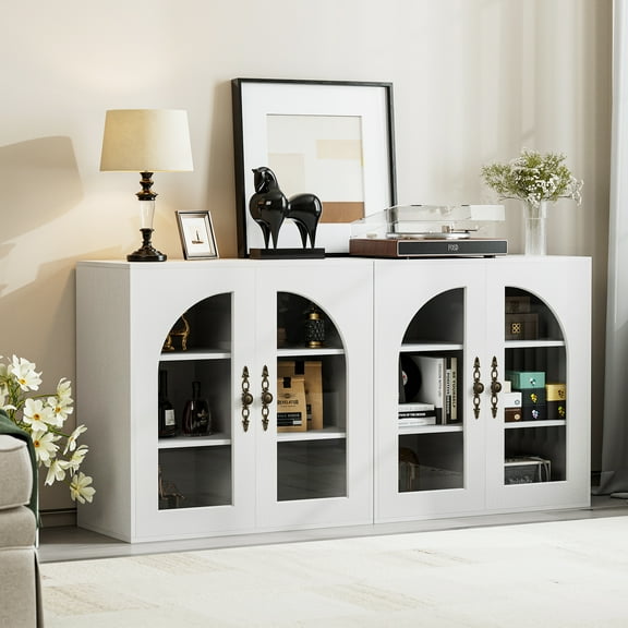 Paddie 2 PCS Buffet Cabinet with Storage, 63“ Modular Accent Sideboard Modern Credenza with DIY Panels Doors & Adjustable Shelves, Media Console Black Buffet Table for Living Room, Entryway, Kitchen