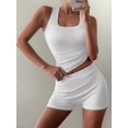 thumbnail image 5 of Women Workout Sets 2 Piece Seamless Ribbed Crop Tank High Waist Shorts Yoga Outfits Gray M, 5 of 7