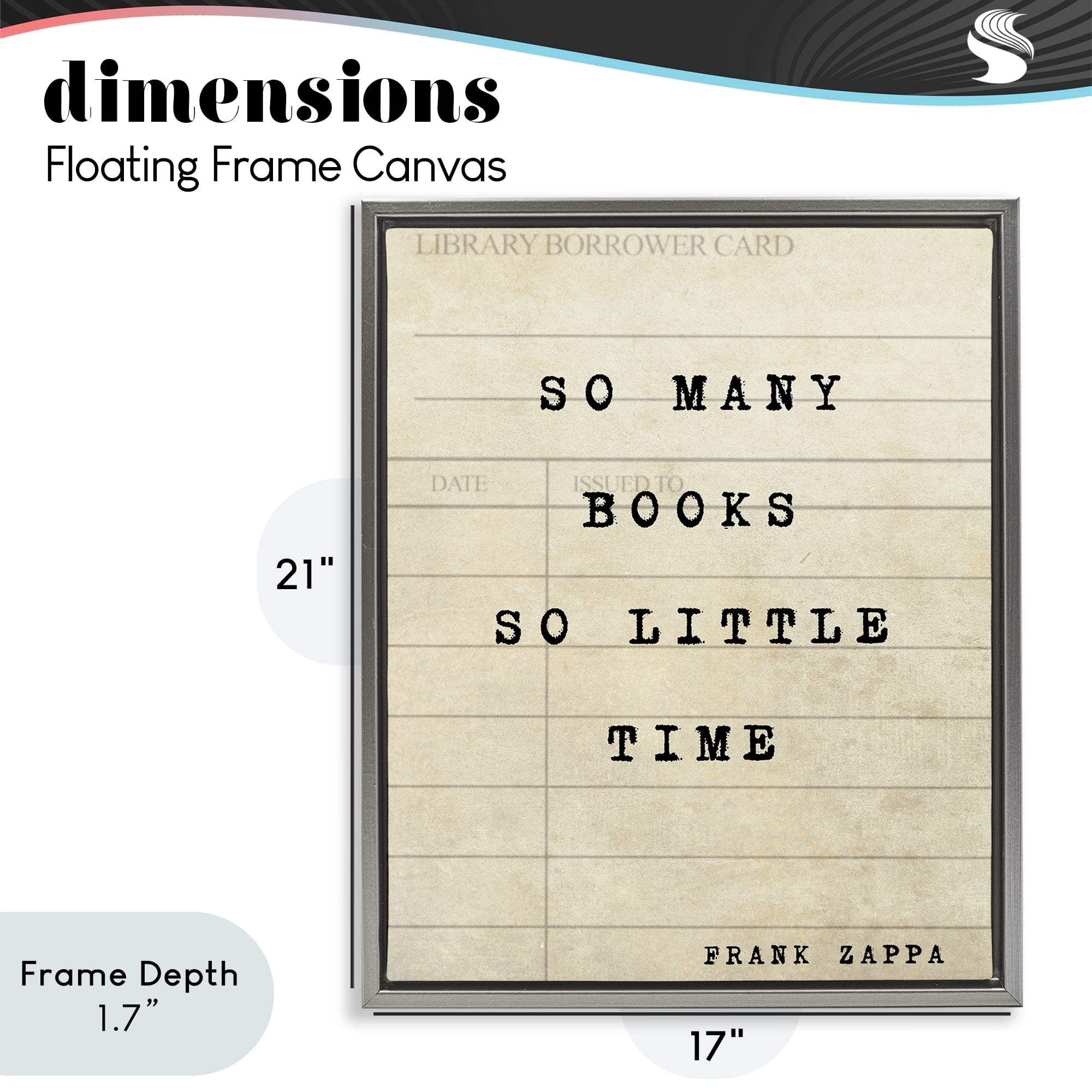 Stupell Industries Many Books & Little Time Gray Framed Floater Canvas Wall Art, design by Julia Frost