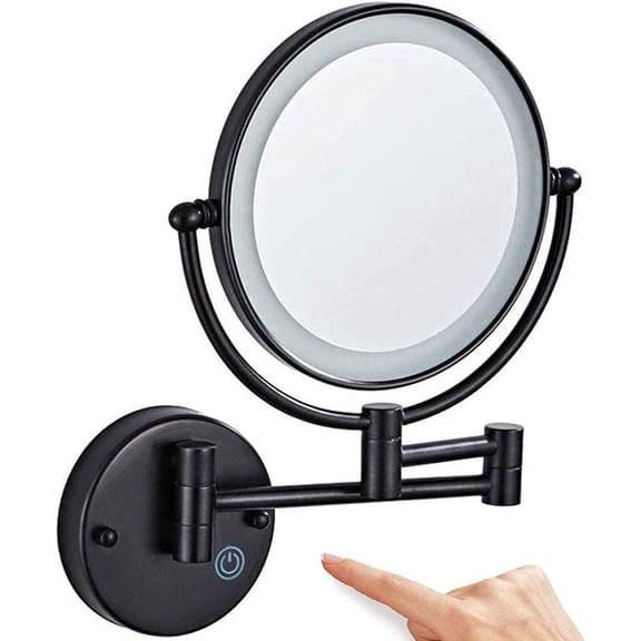 Wall Mounted Lighted Makeup Vanity Mirror 8 inch Double Sides 1X/10X Magnifying Bathroom Makeup Mirror Touch Screen Dimming Cosmetic Shaving Mirror Direct Wire Matte Black