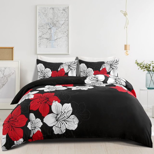Juego de Funda Nórdica Rey Rojo Floral Funda Nórdica Reversible Lirio Floral