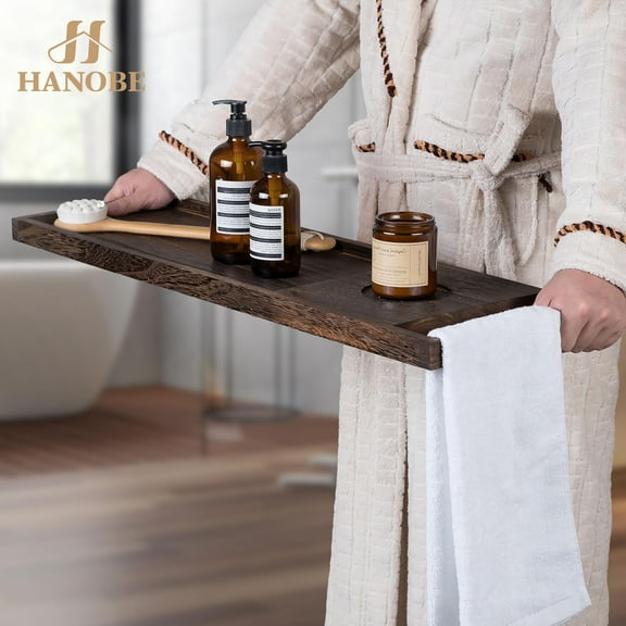 Hanobe Bathtub Tray, Bath Tub Tray Wood SPA Long Tray  with Handles Bath Accessories Organizer Home SPA