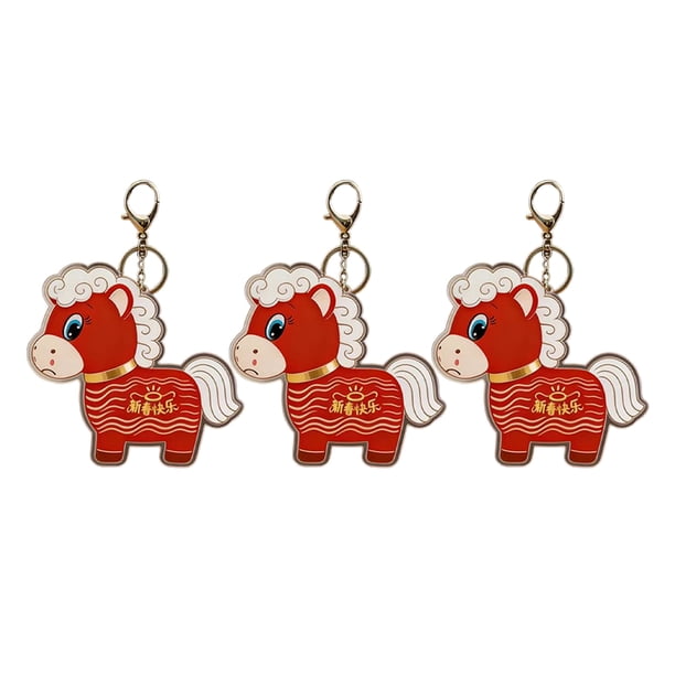 Llavero con colgante de caballo rojo acrílico, diseño de dibujos animados, anilla de metal con bendiciones de Año Nuevo, mochila escolar, regalo para festivales, 2026