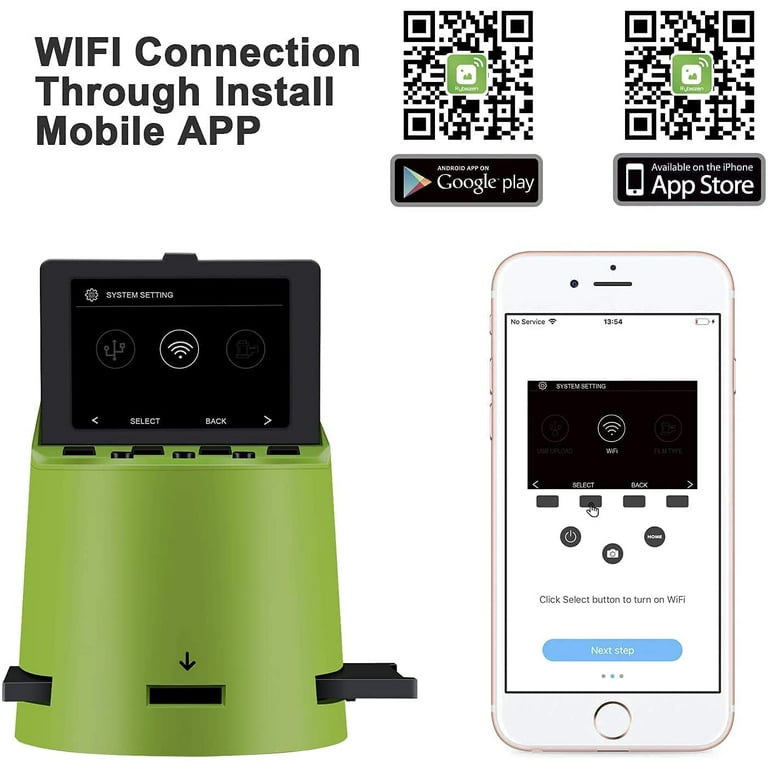 Wireless Digital Film Scanner with 22MP, Converts 35mm, 126, 110, Super 8  Films, Slides, Negatives to JPEG, Tilt-Up 3.5" Large LCD, Transfer Pictures  to Phones Via WiFi Connection, MAC &PC Compatible - Walmart.com