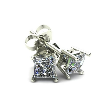 .33Ct Square Princess Cut Natural Diamond Stud Earrings in 14K Gold Basket