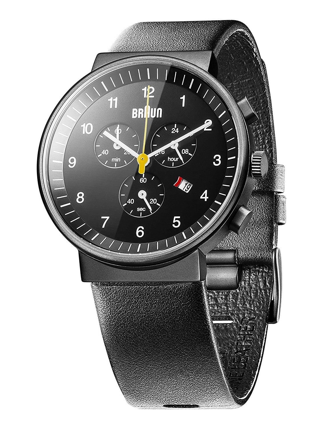 Braun Men s BN0035BKBKG Classic Black Dial Black Leather Strap Chronograph Watch Walmart