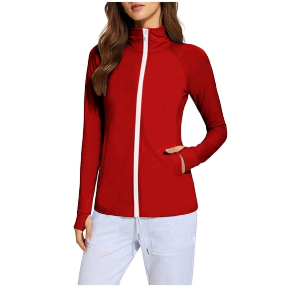 Gamivast Athletic Tops for Women High Neck Long Sleeve Workout Gym Running Activewear Slim Fit Solid Texture Full Zip up Front Pockets Thumbhole Cuffs Breathable Yoga Jackets