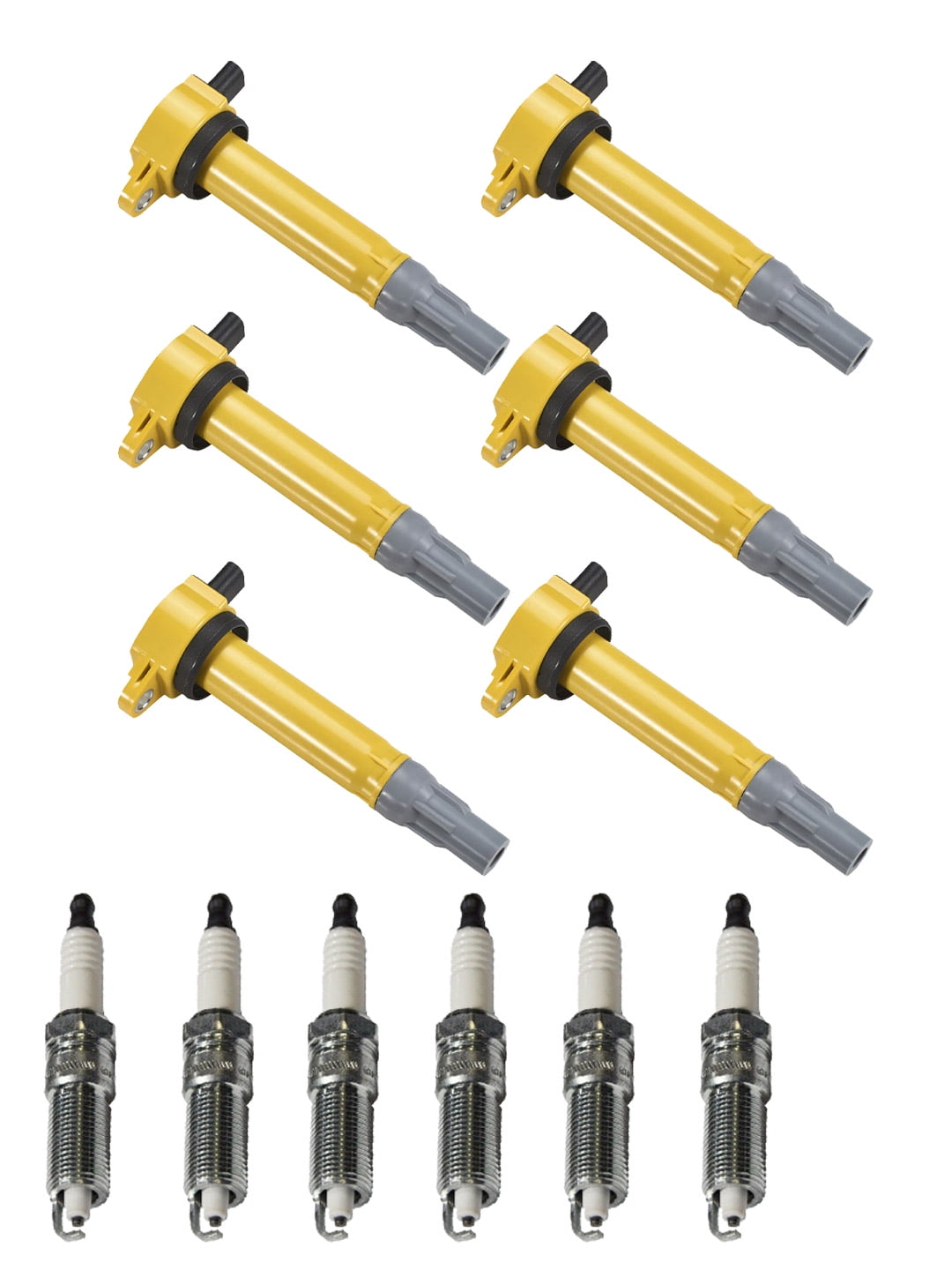 Set of 6 ISA Yellow Color Ignition Coils and 6 NGK Spark Plugs