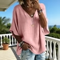 thumbnail image 5 of ZGRBOU Cotton Linen Shirts for Women Fasion V Neck Ruffled Half Sleeve Tops Summer Casual Loose Comfy Blouses, 5 of 6