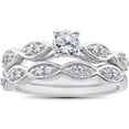 thumbnail image 1 of G SI 3/4ct Vintage Diamond Engagement Ring Matching Wedding Band Set White Gold, 1 of 4