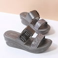 thumbnail image 5 of BONIXOOM Womens House Slippers Clearance Buckle Platform V-Day Casual Summer Shoes For Women Gray Size 8.5, 5 of 9
