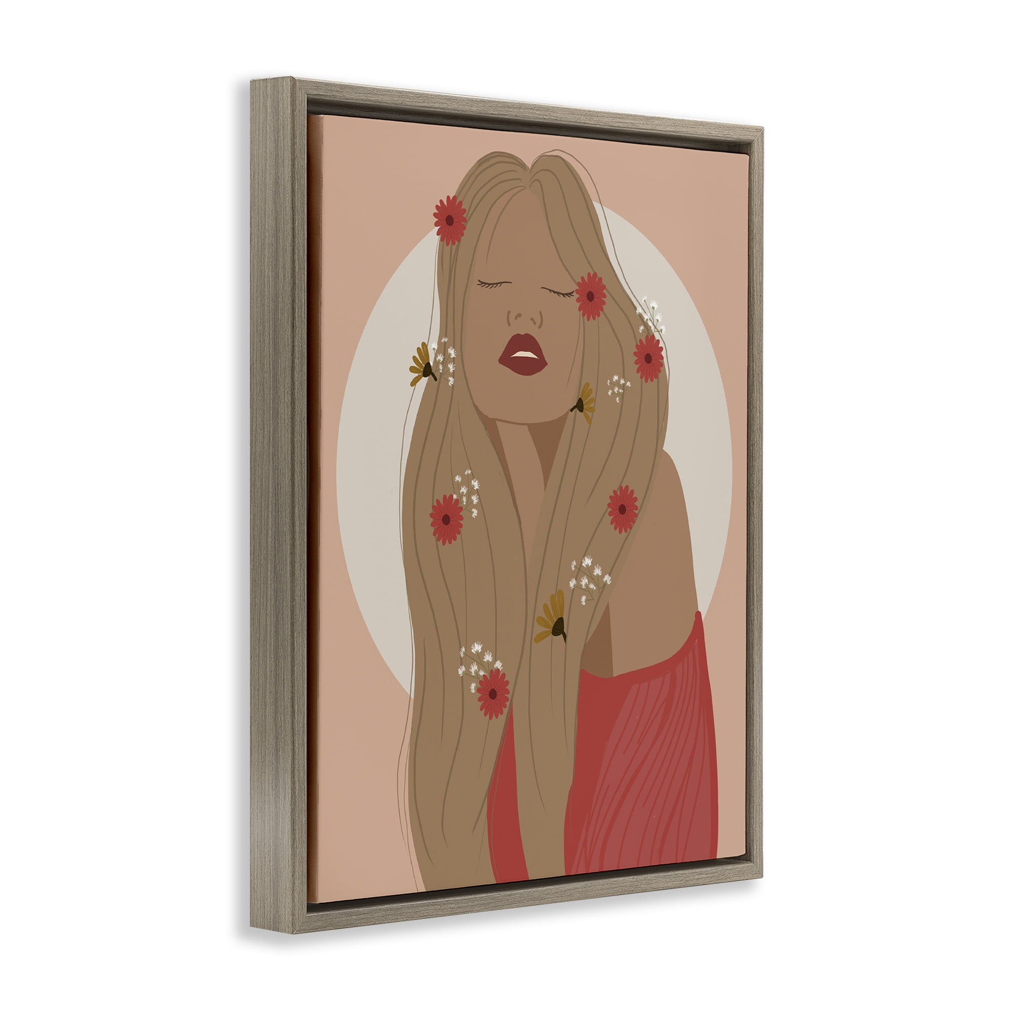 Stupell Industries Hippie Boho Girl Novelty Painting Brown Floater Framed Art Print Wall Art, 17 x 21