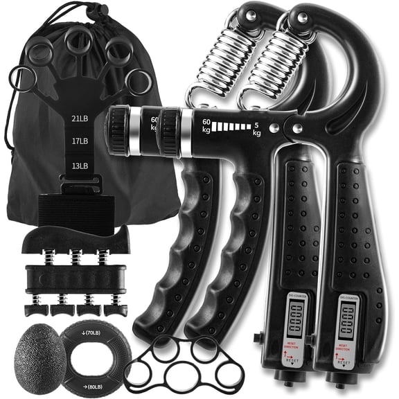 7PCS Grip Strength Trainer Kit, 2 Adjustable Forearm Resistance Grips, Finger Stretchers, Grip Ring, Hand Squeeze Ball, Finger Exercises, User ManualSuitable for Hand Training, Suitable for Everyone